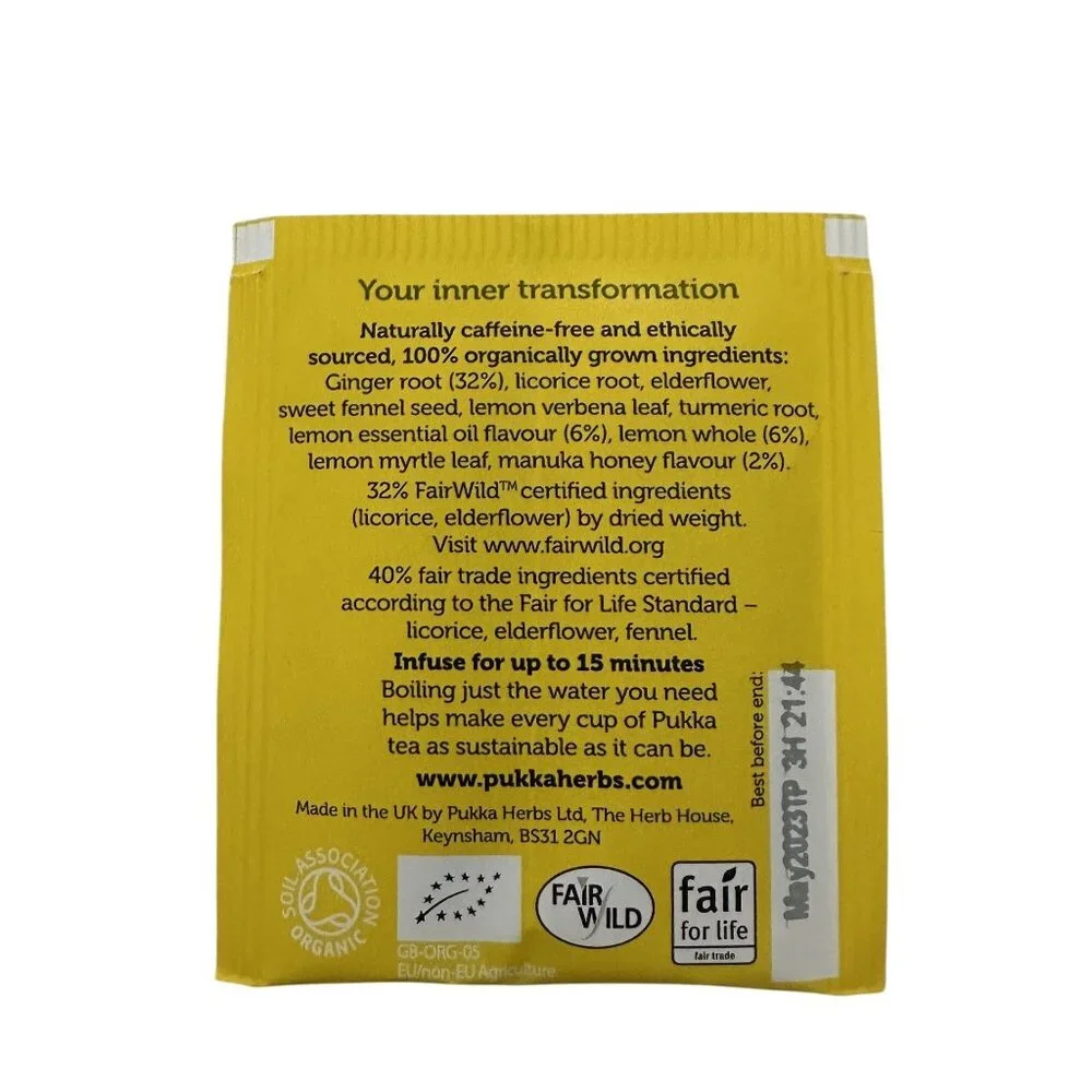 Pukka Organic Lemon Ginger Manuka Honey Tea 20 Herbal Sachet No Box Best By 5/23